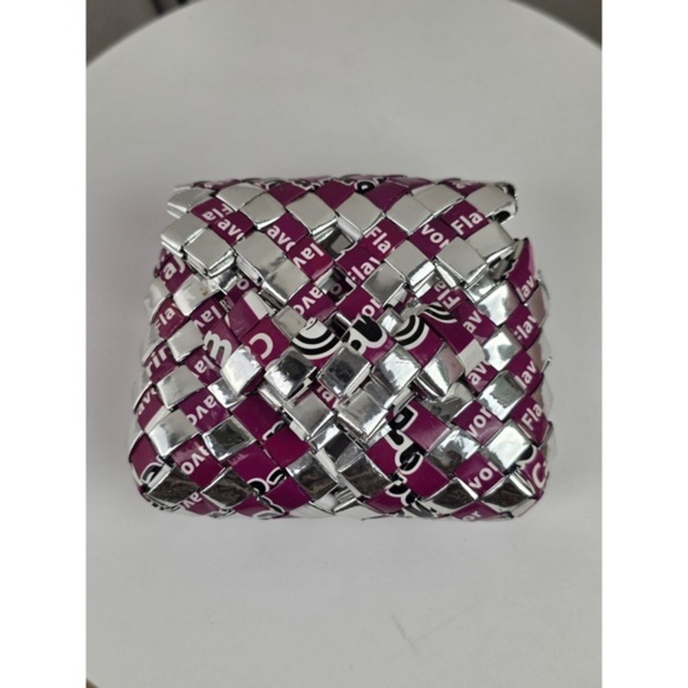 Handmade Upcycled Candy Wrapper Woven Clutch Bag Silver Purple Metallic Small